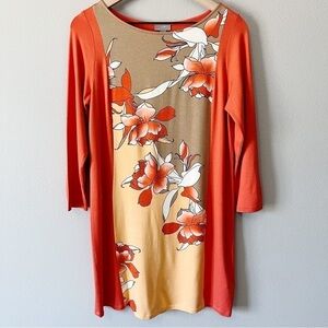 J. Jill NWT Wearever Collection Orange Floral 3/4 Sleeve Tunic Top Small Tall